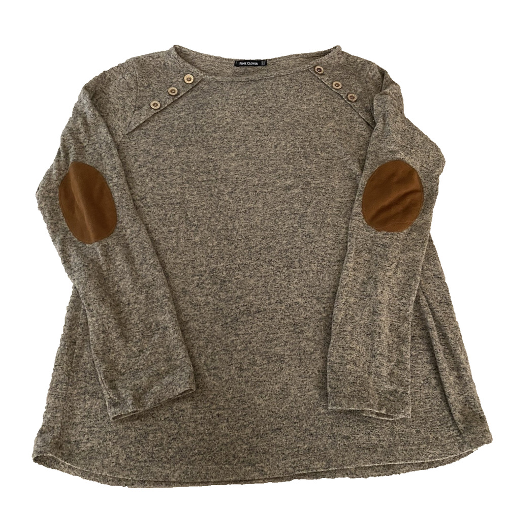 Pink Clover Knit Shirt Womens Size Large Brown wElbow Pads Pullover Hipster Top